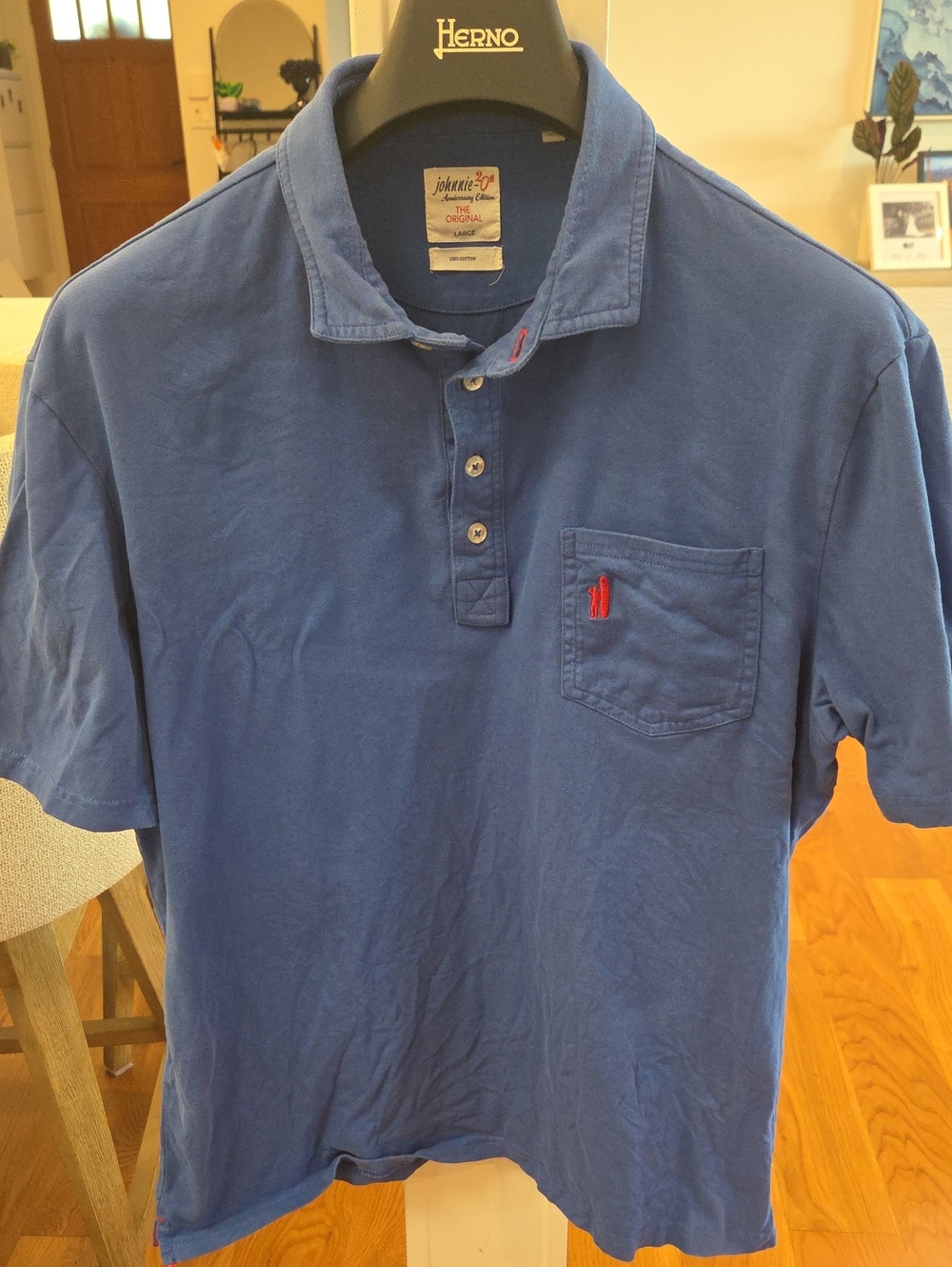 johnnie-O Men's Royal Blue SS Polo Shirt W/ Chest Pocket And Red Logo (L)